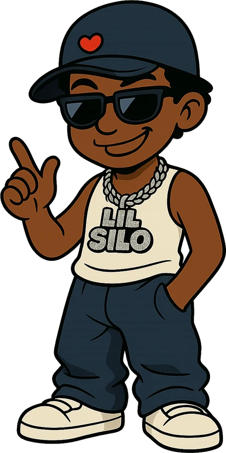 Lil Silo, the SILOverse mascot, with one finger up
